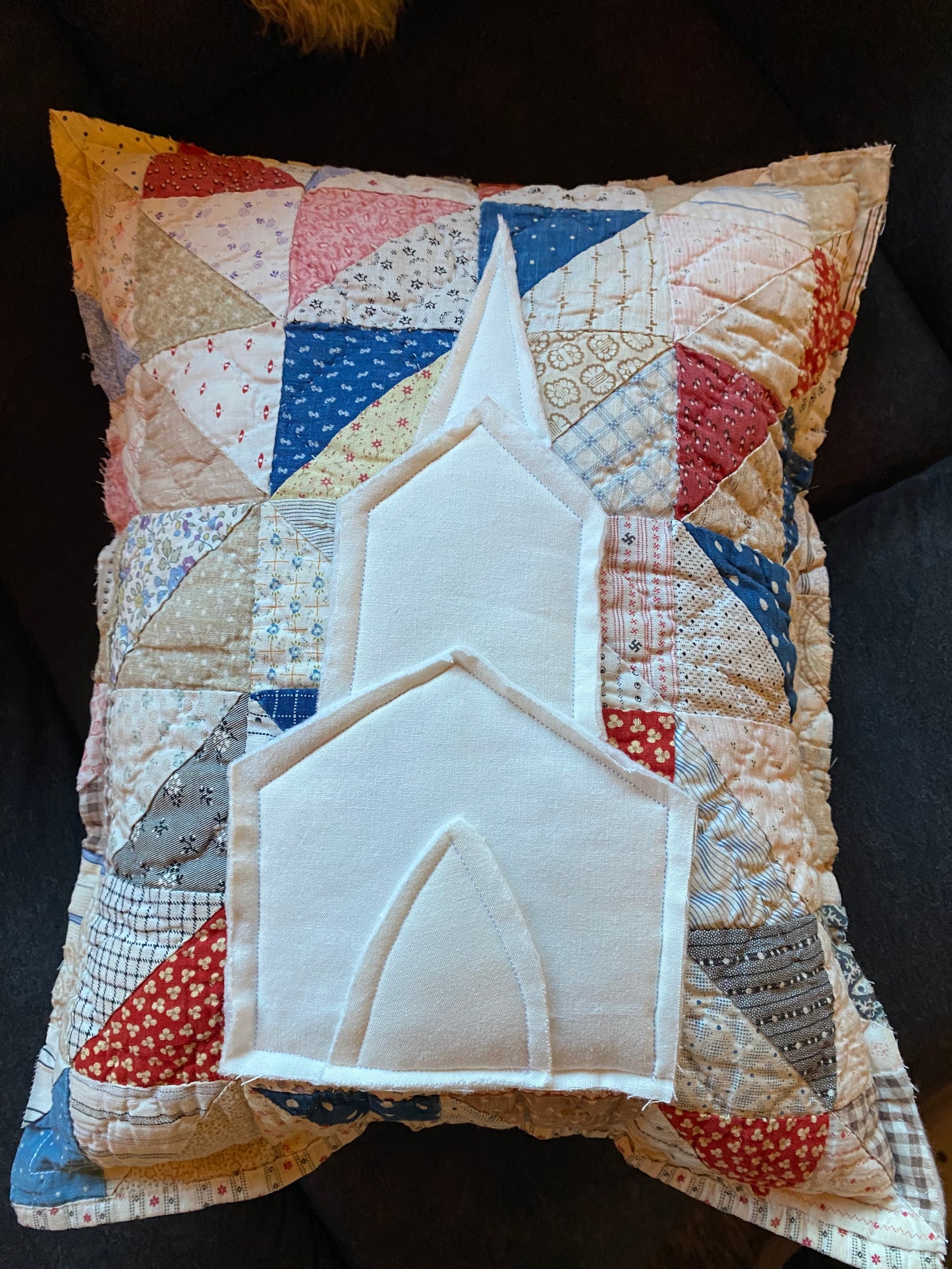Vintage Quilt Pillow - Blue Back