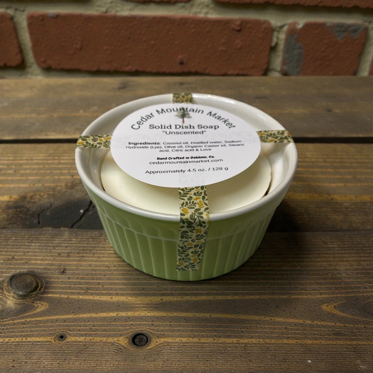 Unscented - Solid Dish Soap in Green Ramekin