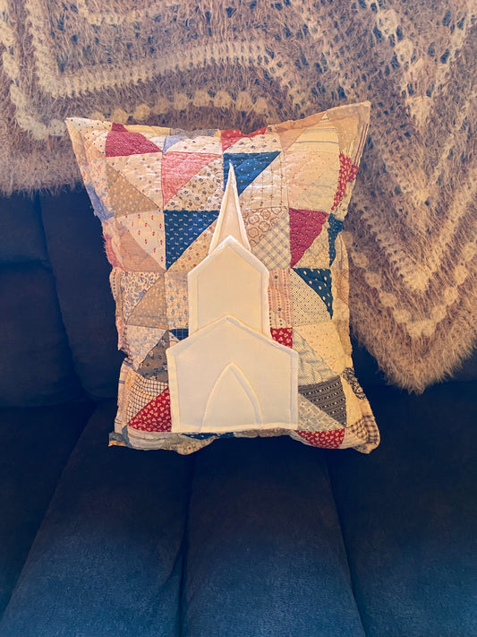 Vintage Quilt Pillow - Blue Back