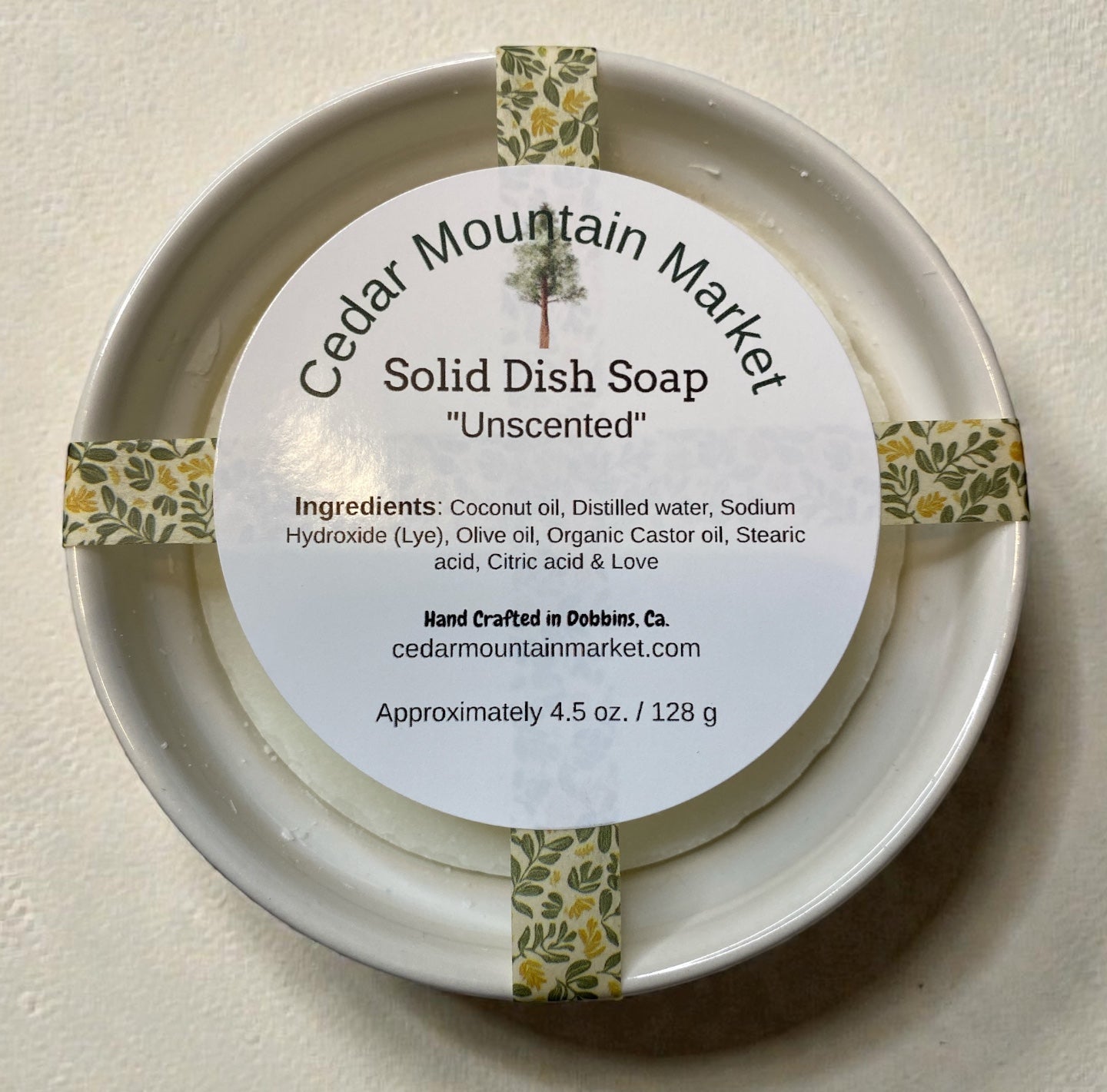 Unscented - Solid Dish Soap in Green Ramekin