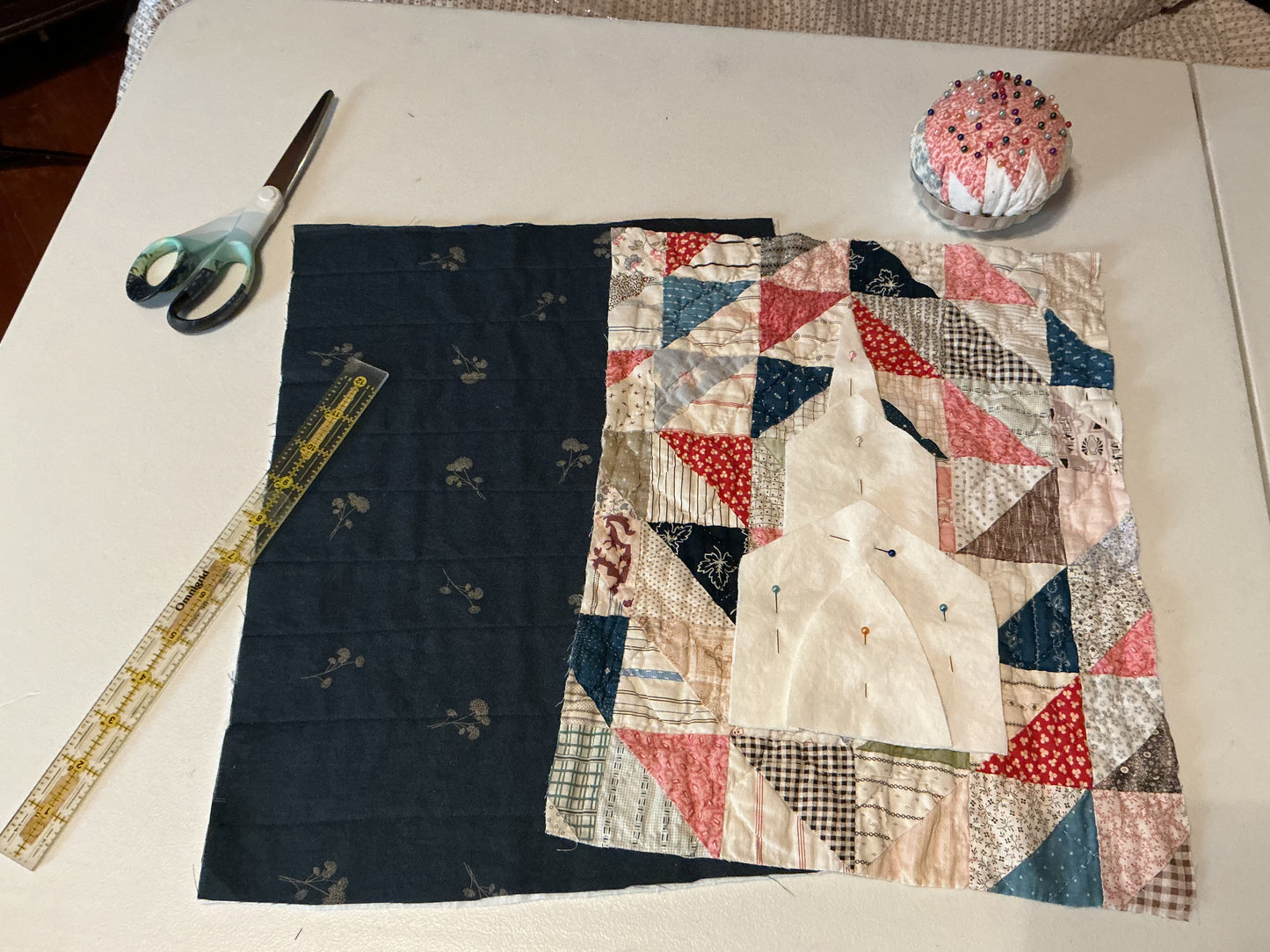 Vintage Quilt Pillow - Blue Back