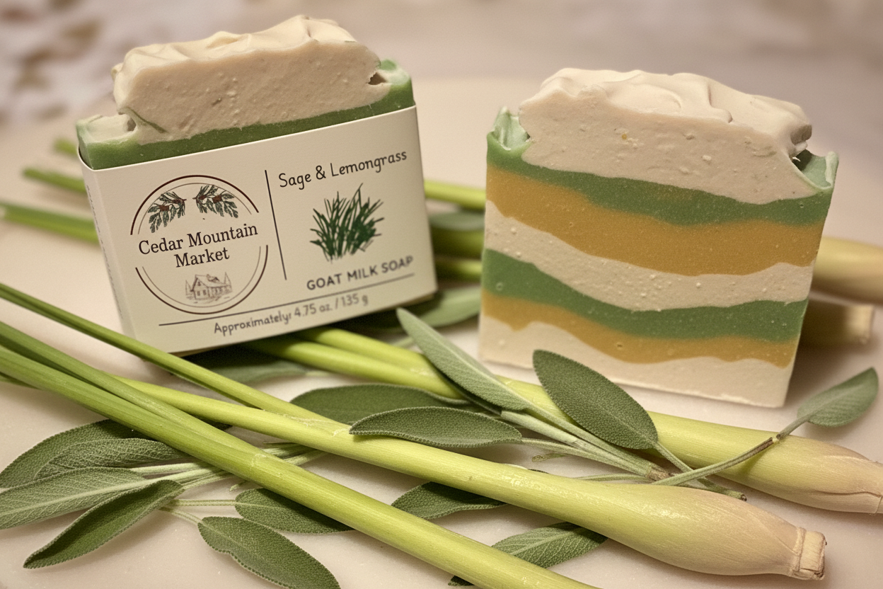 Sage & Lemongrass Soap with Herb Background